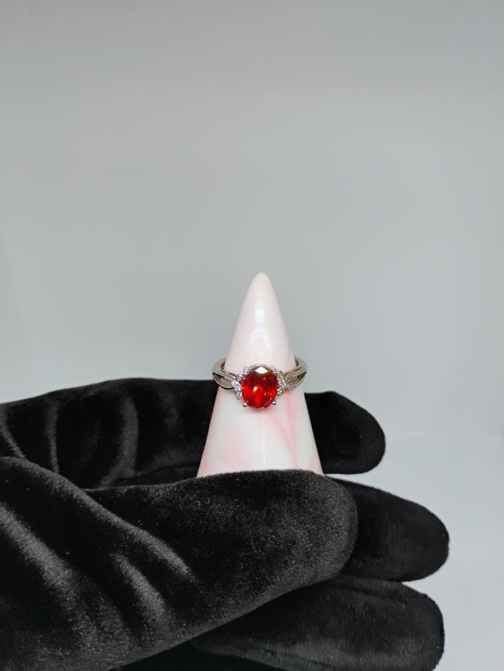 S925 Sterling Silver Red Oval Beauty Stone Ring